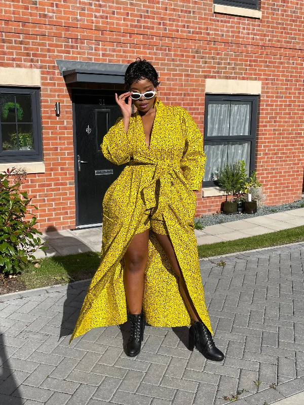 Women's Evening Outfit Gladys Ankara Kimono Jacket | Yellow and black African Print