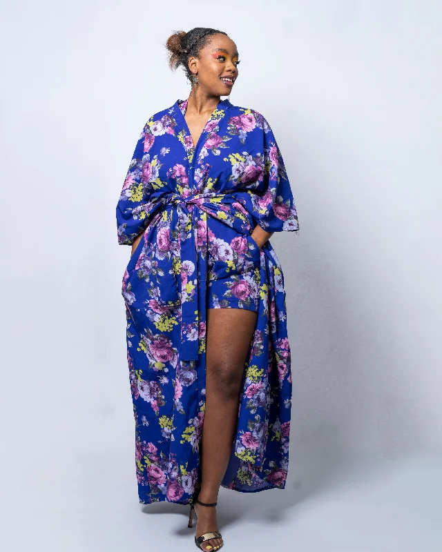 Women's Everyday Clothes Gala Blue Floral Kimono Jacket
