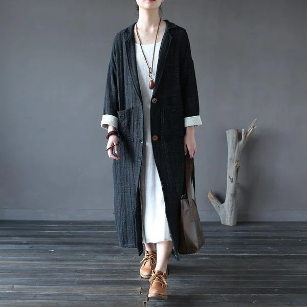 Women's Travel Outfit Set Winter Fashion Cotton Linen Long Women Trench Loose Coat Women's Travel Outfit Set Winter Fashion Cotton Linen Long Women Trench Loose Coat
