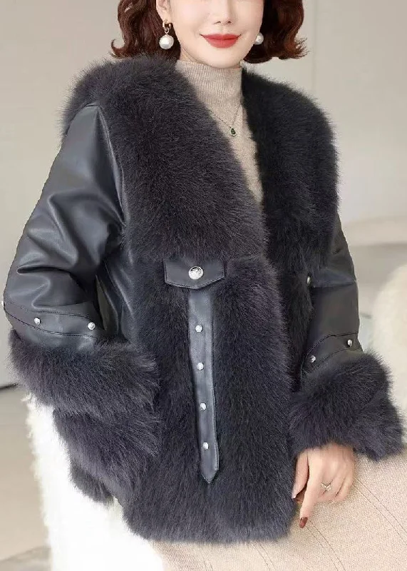 Women's Casual Clothing For Lounging Black Pockets Patchwork Mink Velvet Coats V Neck Winter Women's Casual Clothing For Lounging Black Pockets Patchwork Mink Velvet Coats V Neck Winter