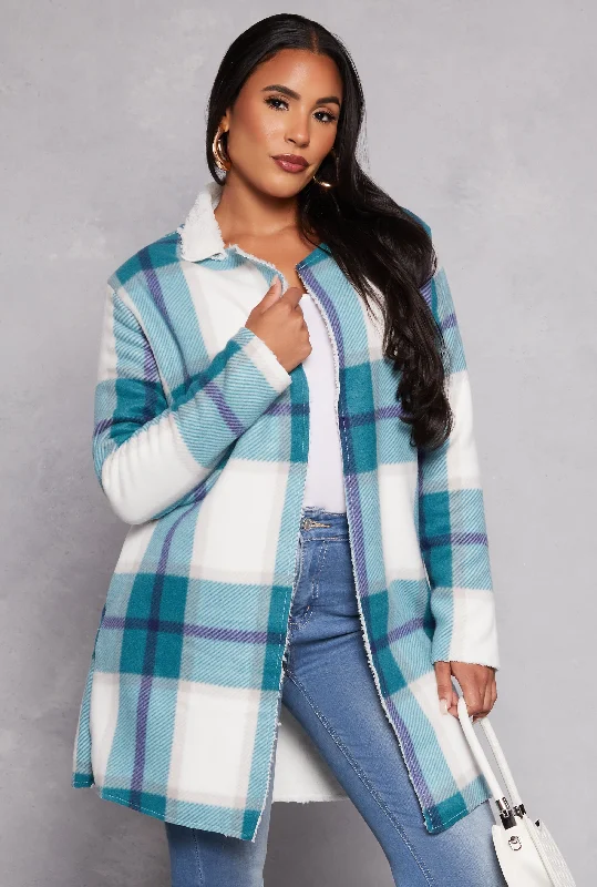 Limited-Stock Sale – Stylish Outfits At Lower Prices Plaid Open Front Coat