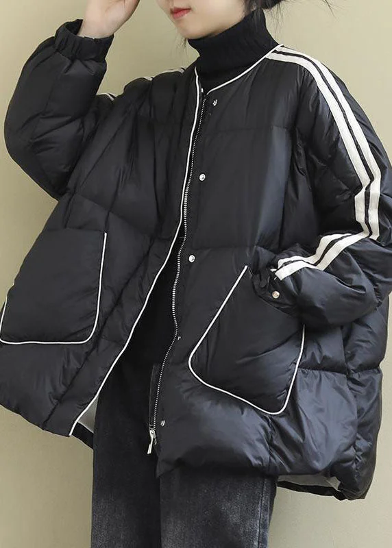 Comfortable Lounge Clothing Loose Black Zippered Pockets Loose Winter Duck Down Coat