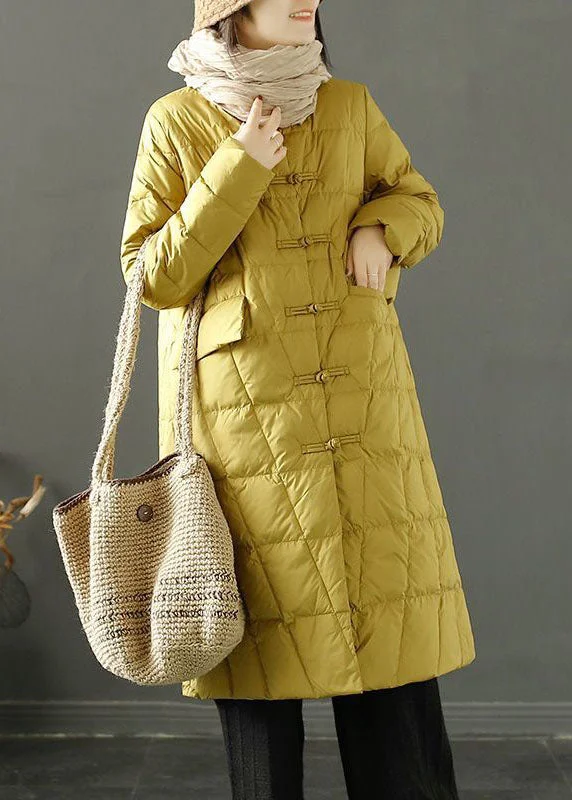 Everyday Fashion Yellow Duck Down Puffer Jacket Stand Collar Oriental Button Winter Everyday Fashion Yellow Duck Down Puffer Jacket Stand Collar Oriental Button Winter
