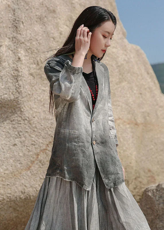 Timeless Women's Garments Art Grey Peter Pan Collar Button Linen Spring Coat