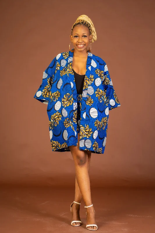 Women's Resort Apparel Amarachi Ankara Kimono Jacket | Blue African Print