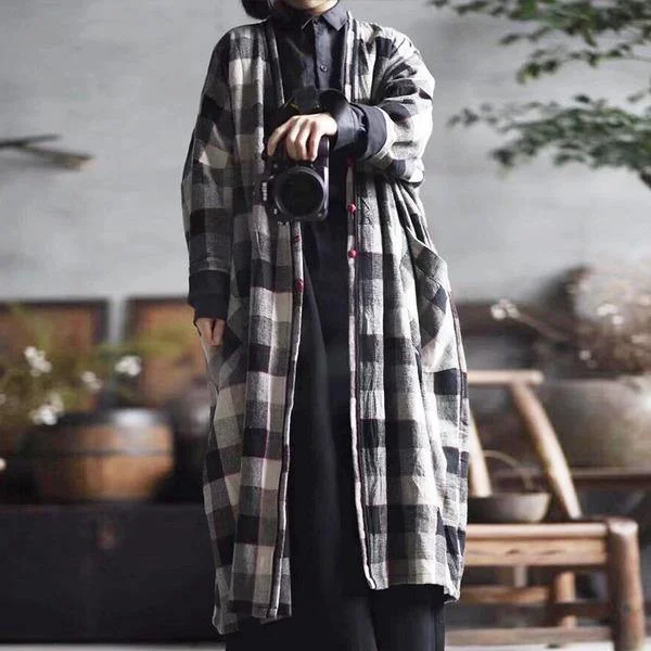 Modern Women's Apparel Women Cotton Linen Trench Vintage Coats Pockets Plaid Long Sleeve Casual Women Cloths V-neck Trench Modern Women's Apparel Women Cotton Linen Trench Vintage Coats Pockets Plaid Long Sleeve Casual Women Cloths V-neck Trench