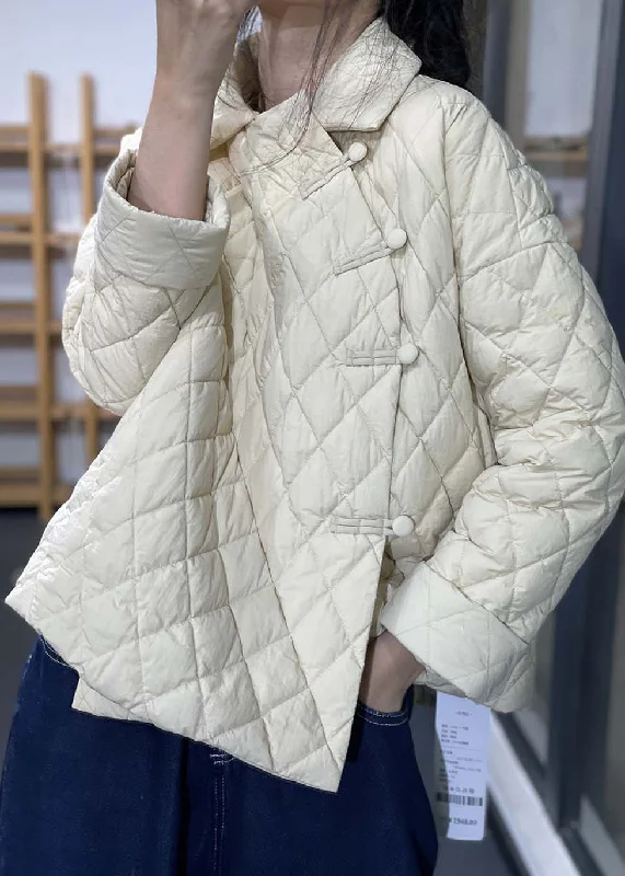 Premium Fashion At Budget-Friendly Prices New Beige Peter Pan Collar Button Patchwork Thin Parka Winter