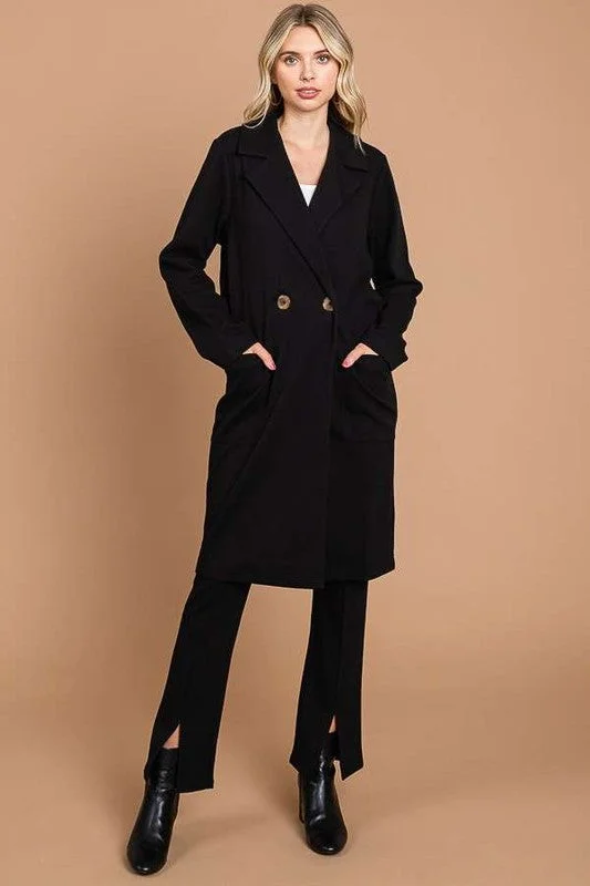Limited-Time Clothing Sale – Grab Your Favorites Today Black Double Breast Lapel Collar Coat