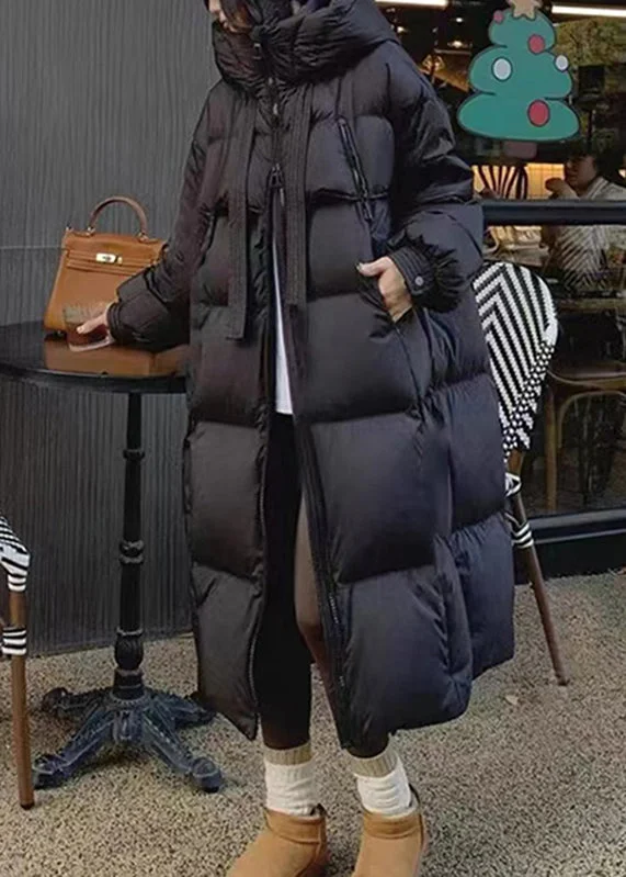 Women's Office Outfit Loose Black Pockets Patchwork Zippered Hooded Maxi Parka Winter Women's Office Outfit Loose Black Pockets Patchwork Zippered Hooded Maxi Parka Winter