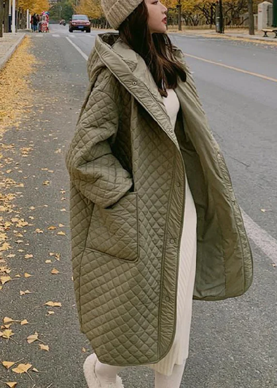 Women's Casual Clothing For Lounging Green Oversized Fine Cotton Filled Parkas Hooded Pockets Winter Women's Casual Clothing For Lounging Green Oversized Fine Cotton Filled Parkas Hooded Pockets Winter