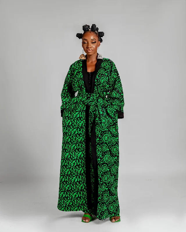 Limited-Time Fashion Sale – Shop Your Favorite Styles Now Jayla Long Kimono Jacket | Green and Black Print