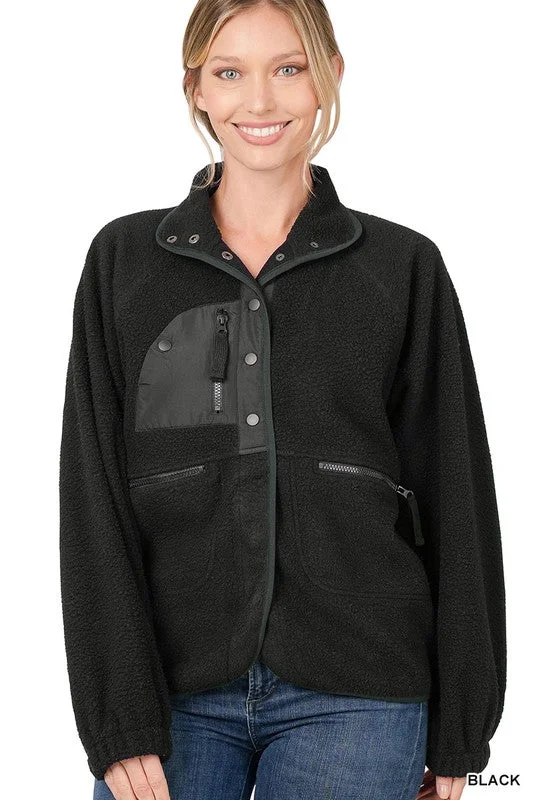 Women's Plus-Size Apparel Snap Button Fleece Jacket