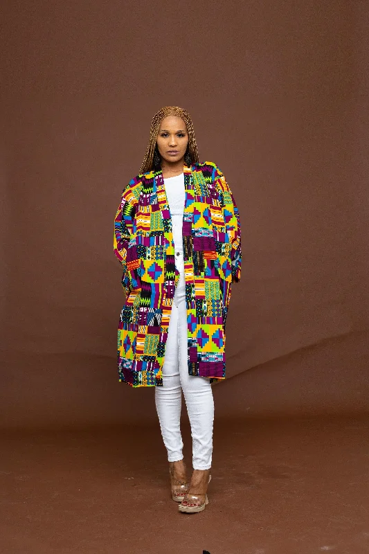 Women's Clothing Letty Ankara Kimono Jacket | Purple and Green Multicolored African Tribal Print