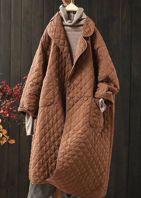 Casual Outfit For Women Modern Coffee Oversized Pockets Fine Cotton Filled Parkas Winter