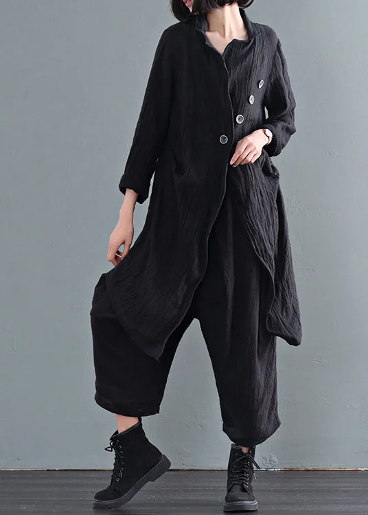 Everyday Fashion Deals – Chic Looks For Less Black Oversized Linen Trench Coats Wrinkled Button Fall Everyday Fashion Deals – Chic Looks For Less Black Oversized Linen Trench Coats Wrinkled Button Fall