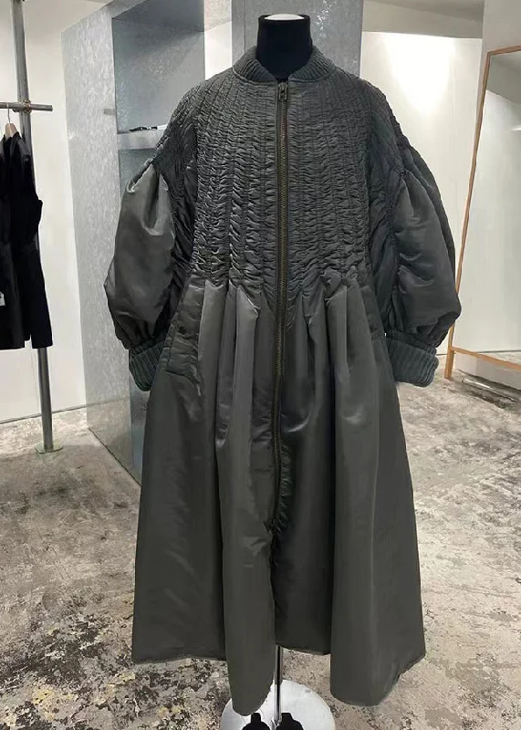 Women's Occasion Wear Clothing Chic Grey Zip Up Wrinkled Pockets Patchwork Fine Cotton Filled Coat Winter Women's Occasion Wear Clothing Chic Grey Zip Up Wrinkled Pockets Patchwork Fine Cotton Filled Coat Winter
