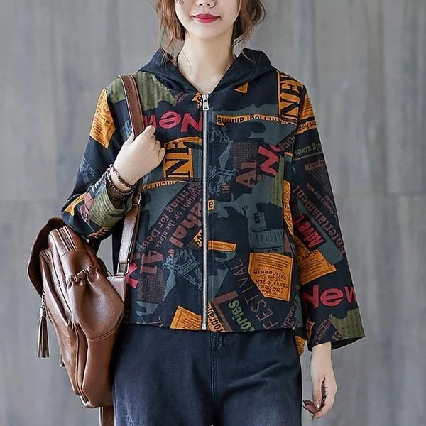 Trendy Outfits At Exclusive Discounts – Don't Miss Out Women Cotton Linen Casual Hooded Jackets Streetwear Vintage Print Loose Ladies Outerwear Coats