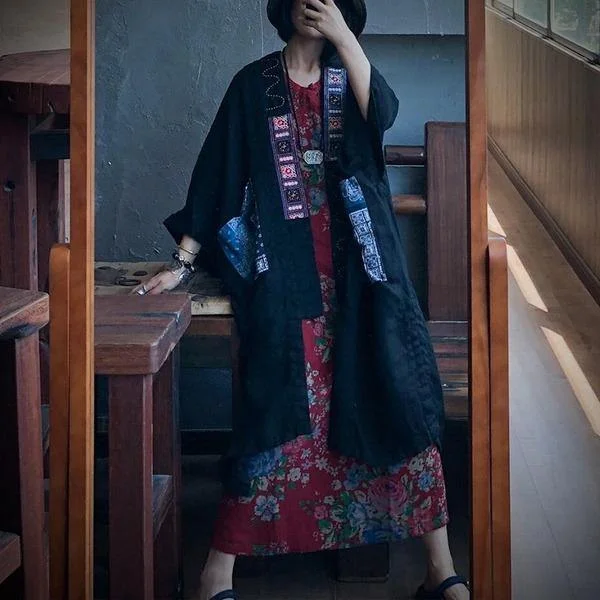 Women's Night-Out Clothes Vintage Patchwork Long Trench Linen Coats 2020 Style Trench Retro Casual Open Stitch Women's Night-Out Clothes Vintage Patchwork Long Trench Linen Coats 2020 Style Trench Retro Casual Open Stitch