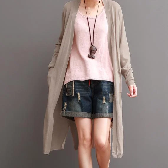 The Fashion Sale You've Been Waiting For Is Here Khaki summer linen maxi coats cotton long sleeve coats