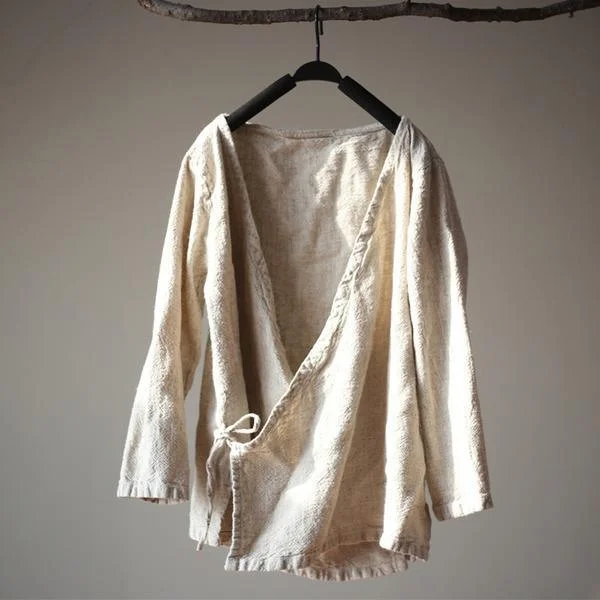 Women's Elegant Garments Women Linen Coats Belt V-Neck Seven Sleeve 2020 Autumn New Vintage Jackets Women's Elegant Garments Women Linen Coats Belt V-Neck Seven Sleeve 2020 Autumn New Vintage Jackets