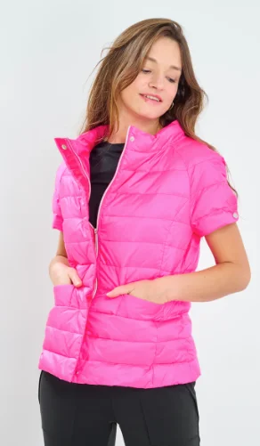 Women's Clothes And Apparel Anorak Hot Pink Short Sleeve Puffer Jacket