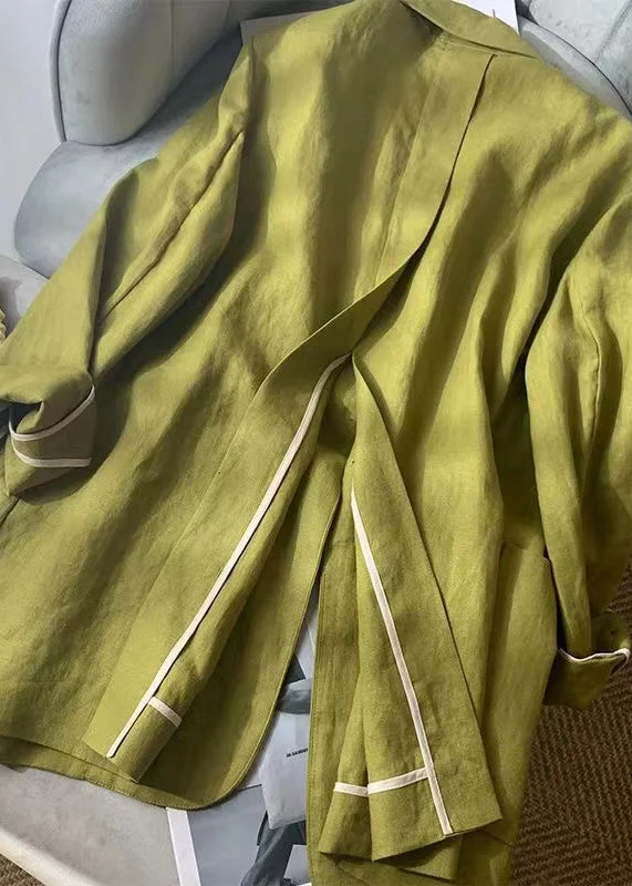 Women's Trendy Clothes Loose Green Peter Pan Collar Pockets Linen Thin Coat Spring Summer Women's Trendy Clothes Loose Green Peter Pan Collar Pockets Linen Thin Coat Spring Summer