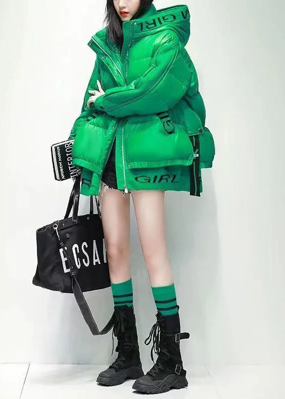 Women's Date Night Outfit Stylish Green Hooded Patchwork Letter Print Thick Duck Down Down Coats Winter Women's Date Night Outfit Stylish Green Hooded Patchwork Letter Print Thick Duck Down Down Coats Winter