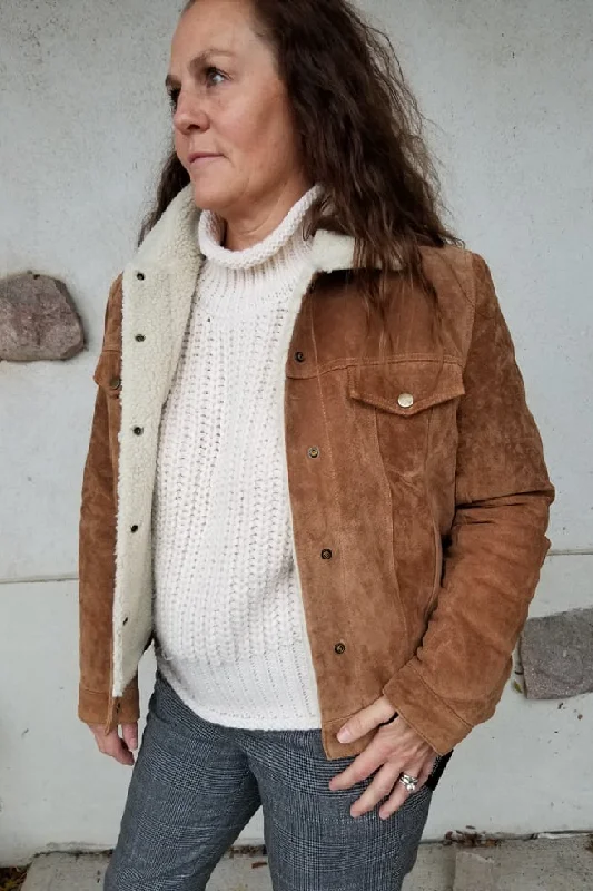 Premium Fashion At Promotional Prices – Limited Time Only Tan Suede Sherpa Jacket