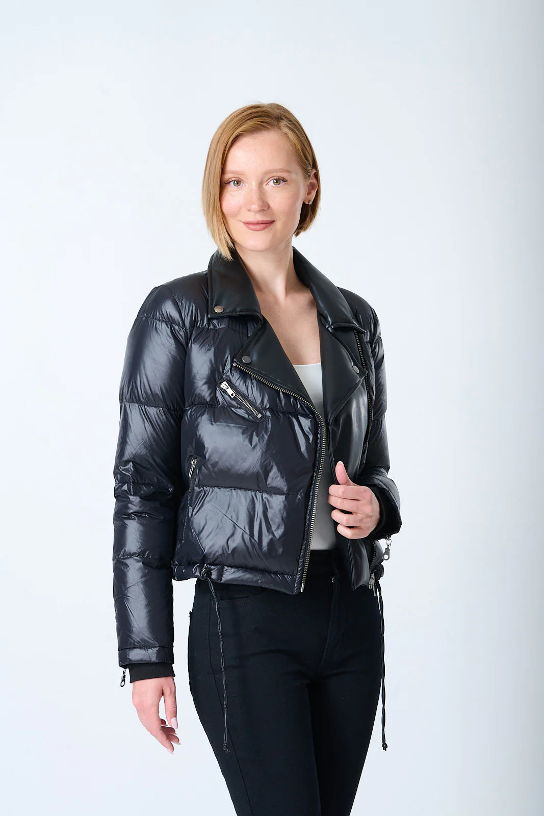 Women's Clothing For Outdoor Events Faux Leather Moto Puffer
