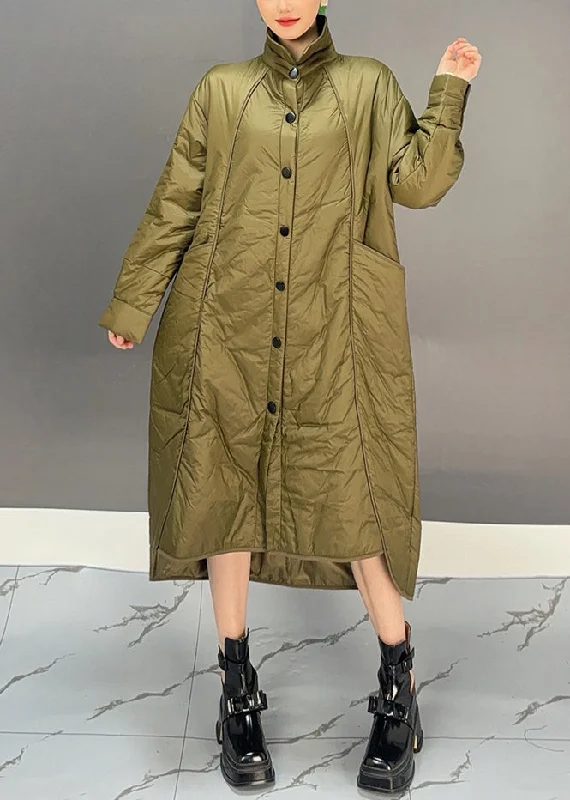 Women's Sporty Clothes Casual Green Turtleneck Pockets Button Low High Design Thick Parka Winter Women's Sporty Clothes Casual Green Turtleneck Pockets Button Low High Design Thick Parka Winter
