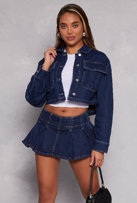 Women's Fashion Clothes Almost Famous Flap Pocket Cropped Jean Jacket