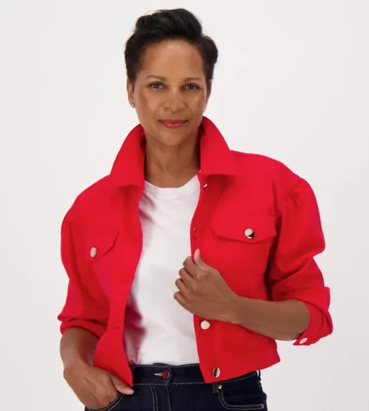 Women's Seasonal Apparel Spanner Red Denim Jean Jacket