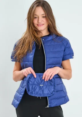 Modern Women's Apparel Anorak Short Sleeve Quilted Jacket Navy
