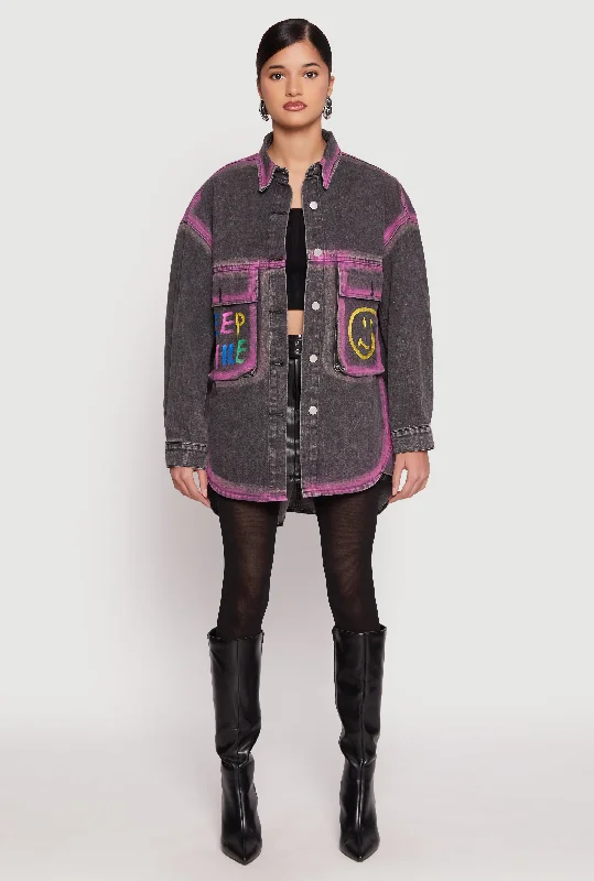 Affordable Luxury Women's Apparel Daisy Keep Smile Oversized Denim Jacket