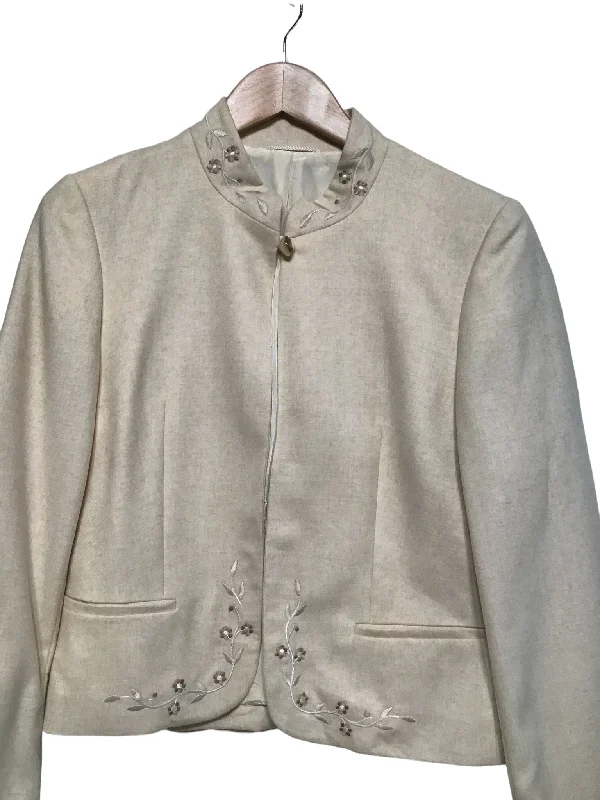 Stylish Women's Outerwear Apparel Cream Embroidered Blazer (Size S)