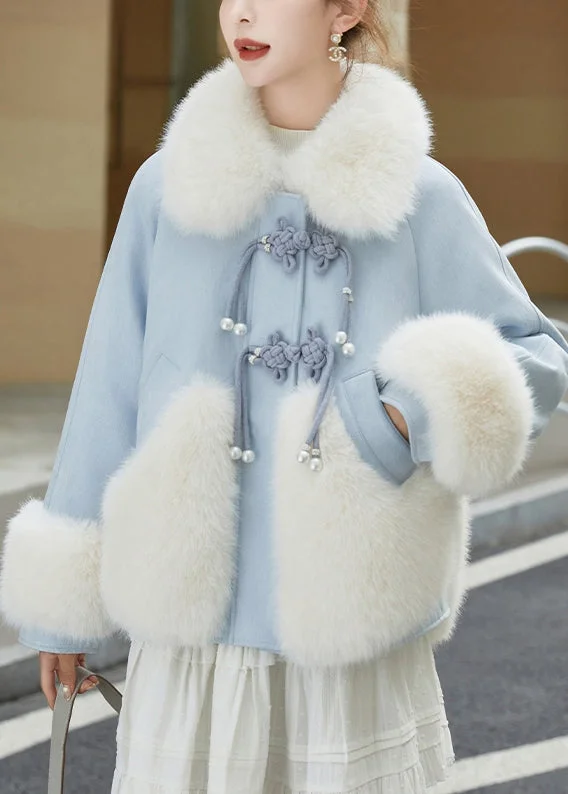 Fashion Sale Live Now – Upgrade Your Style For Less Art Blue Fur Collar Button Patchwork Duck Down Down Coats Winter