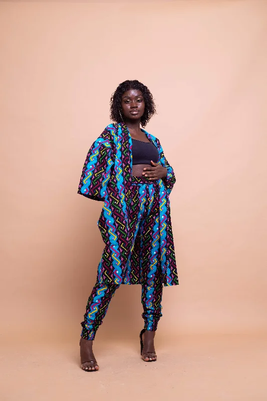 Vintage-Inspired Women's Apparel Agnes Ankara Short Kimono Jacket | Blue and Pink Multicoloured African Print
