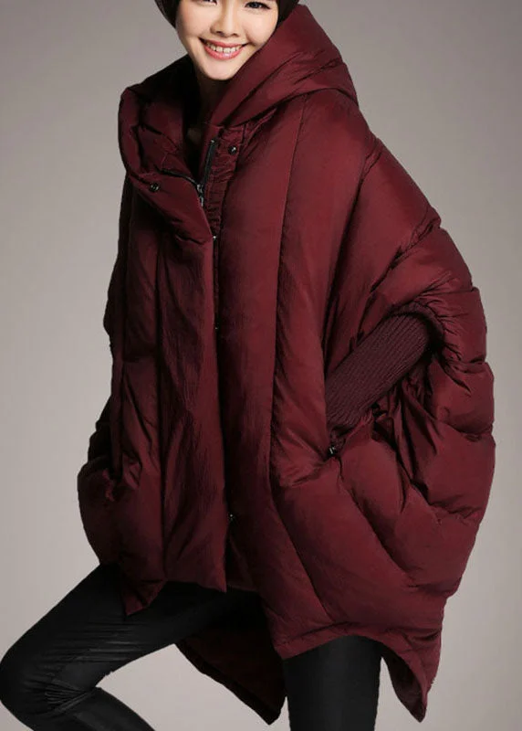 Women's Layered Outfit Trendy Mulberry hooded zippered Cloak Sleeves Winter Duck Down coat Women's Layered Outfit Trendy Mulberry hooded zippered Cloak Sleeves Winter Duck Down coat