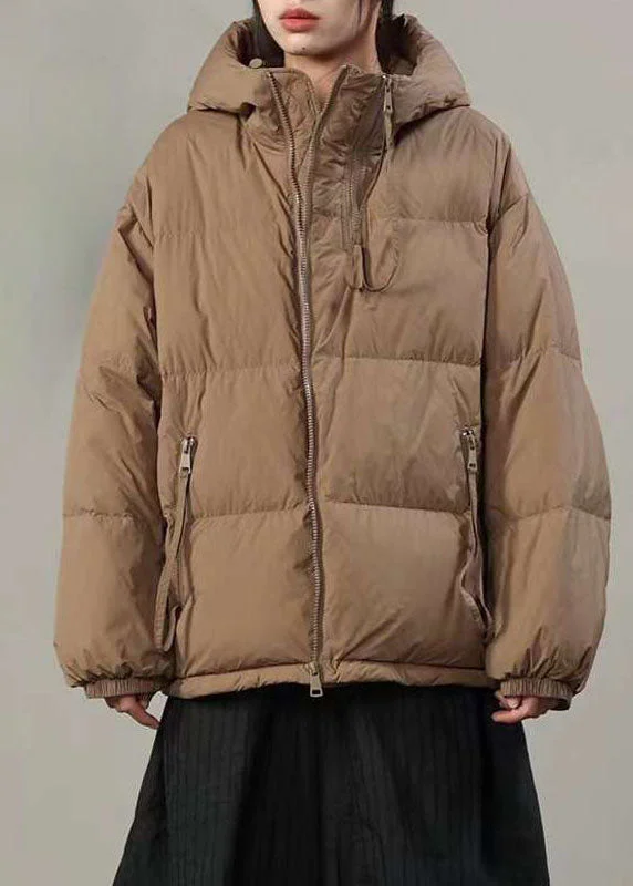 Women's Chic Apparel French Khaki Hooded Pockets Thick Duck Down Puffer Jacket Winter