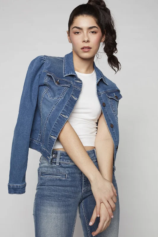 Affordable Women's Clothing FARRAH - Ladies Denim Trucker Jacket - Medium Blue Wash Affordable Women's Clothing FARRAH - Ladies Denim Trucker Jacket - Medium Blue Wash