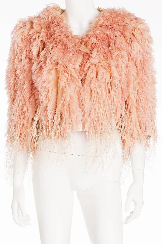 Women's Activewear Outfit Roberto Cavalli - Pink 3/4 Sleeve Short Feather Jacket - IT 40