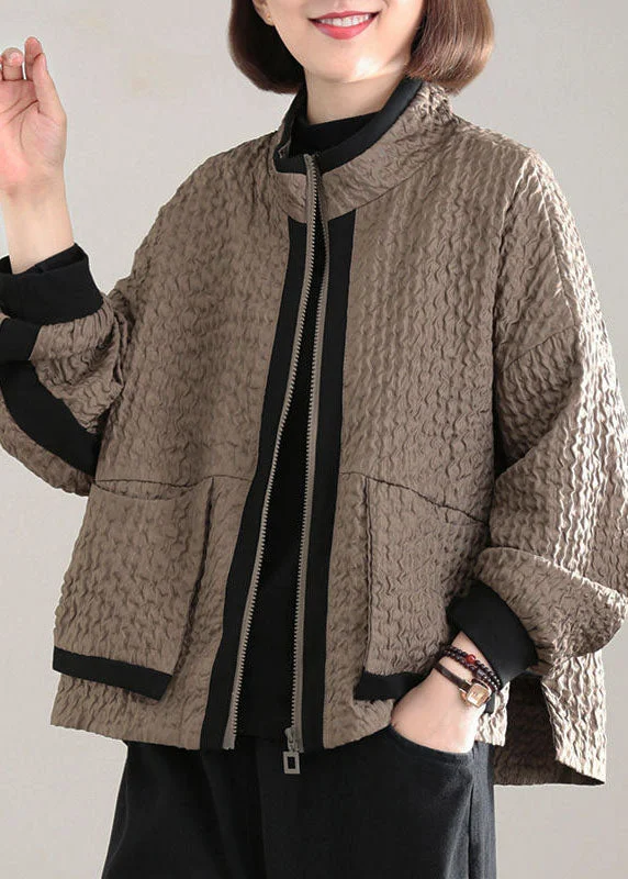 Women's Athletic Outfit Fitted Chocolate Patchwork Pockets Coat Spring