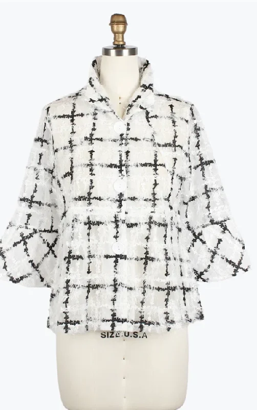 Women's Clothing For Holiday Travel Damee Sparkling Grid Peplum Jacket White/Black