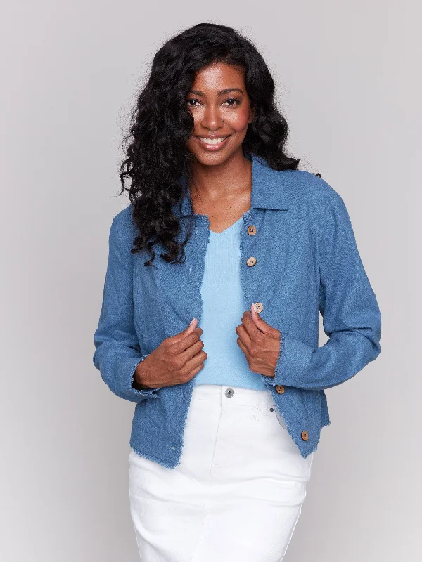 Chic Clothing For Women Linen Blend Jacket - Denim