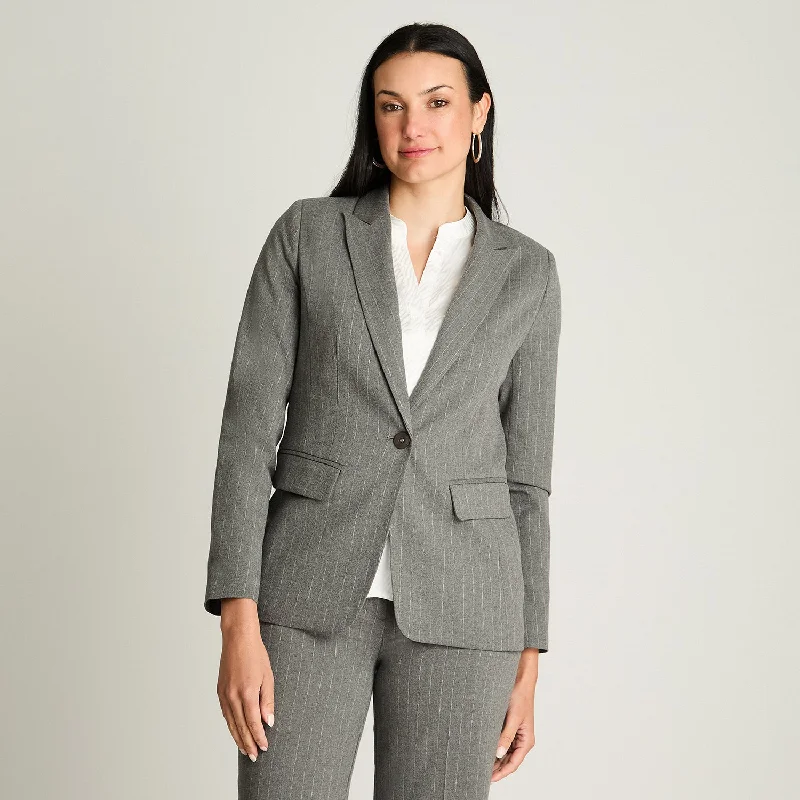 Women's Chic Outerwear Outfit Blazer Un Botón Con Solapa En Bolsillo Gris