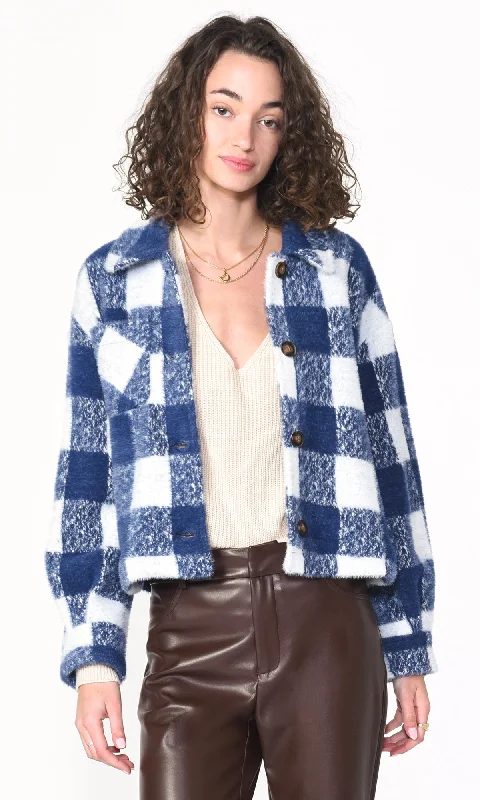 Women's Functional Apparel For Outdoor Activities Nate Large Check Cozy Cropped Jacket