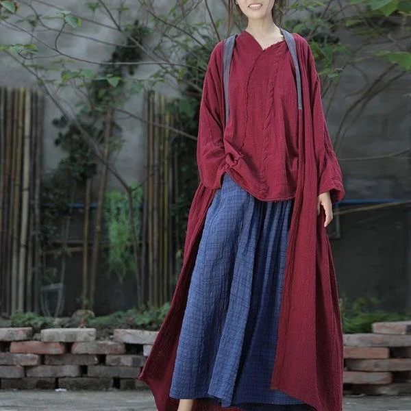 Women's Vacation Clothes Women Vintage Cotton Linen Trench Patchwork New V-Neck Bat Sleeved Female Casual Trench Coats Women's Vacation Clothes Women Vintage Cotton Linen Trench Patchwork New V-Neck Bat Sleeved Female Casual Trench Coats