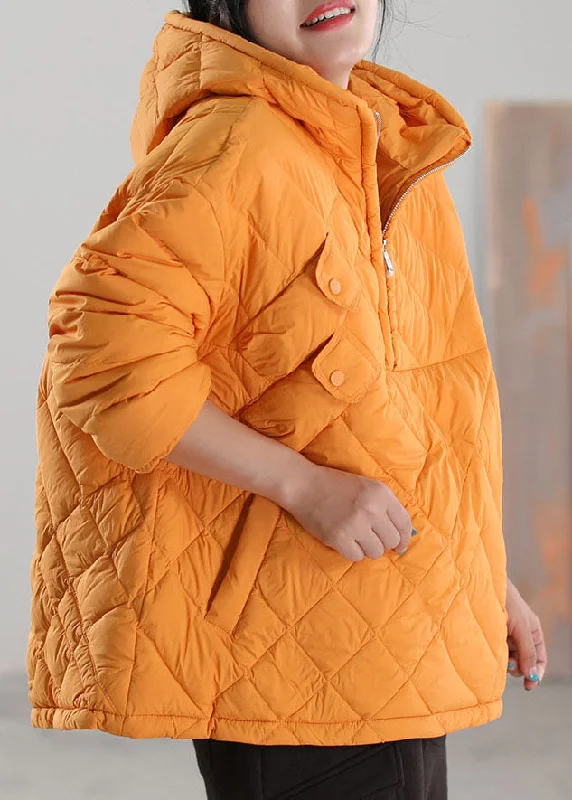 Formal Outfit For Women Yellow Pockets Down Puffers Jackets Zip Up Winter