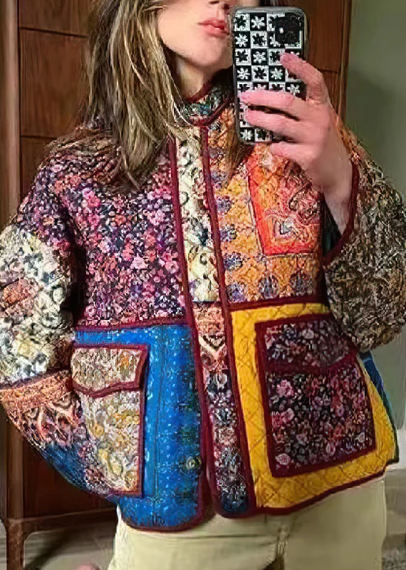 Women's Evening Apparel Bohemian Stand Collar Print Loose Fine Cotton Filled Jacket Spring Women's Evening Apparel Bohemian Stand Collar Print Loose Fine Cotton Filled Jacket Spring