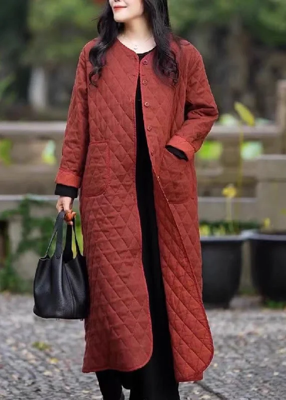 Women's High-Fashion Garments Plus Size Red O Neck Pockets Fine Cotton Filled Coat In Winter Women's High-Fashion Garments Plus Size Red O Neck Pockets Fine Cotton Filled Coat In Winter